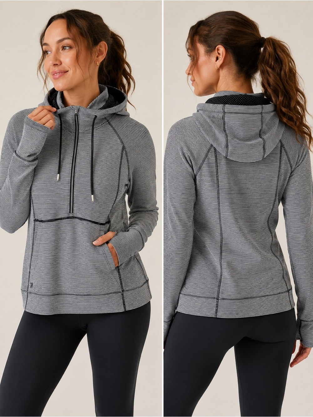 Athleta Heavenly Hail Hoodie in Navy and White Strips Women’s Size Medium